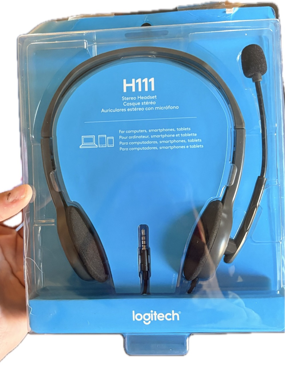 Logitech H111 Stereo Headset — Black and Blue Packaging